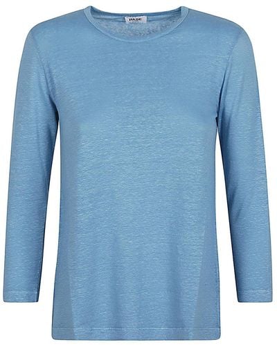 Base London Linen Jersey Long Sleeve T-shirt - Blue