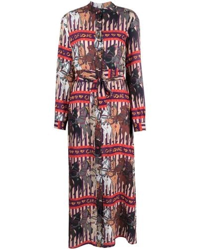 ALESSANDRO ENRIQUEZ Graphic-print Belted Midi Shirtdress - Red