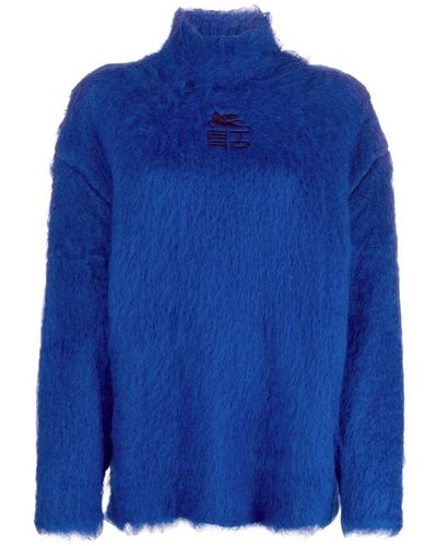 Etro Logo-embroidered Roll Neck Sweater - Blue