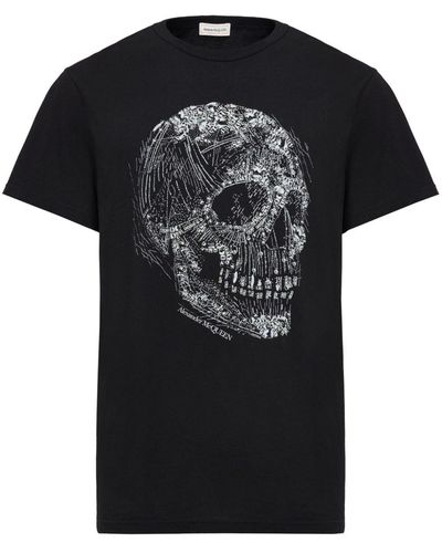 Alexander McQueen T-shirt con teschio di cristallo in nero
