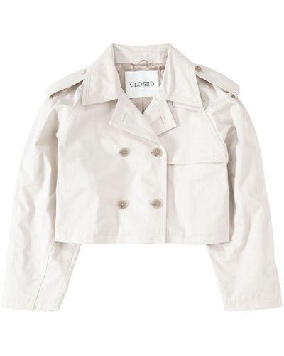 Closed Cotton Cropped Trench - White