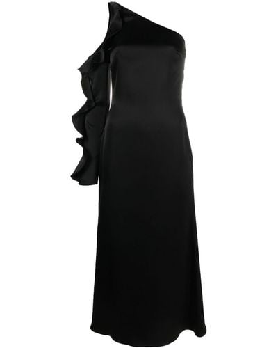 David Koma Ruffle Detail One Shoulder Midi Dress - Black