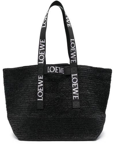 Loewe Fold Shopper In Raffia - Black