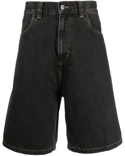 Carhartt Logo-patch Wide-leg Denim Shorts - Black