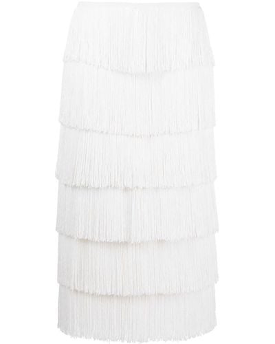 Norma Kamali Fringe Midi Skirt - White