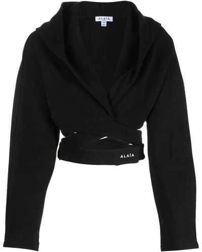 Alaïa Cropped Cotton Hoodie - Black