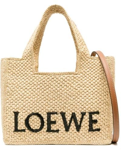 Loewe Font Small Raffia Tote Bag - Metallic