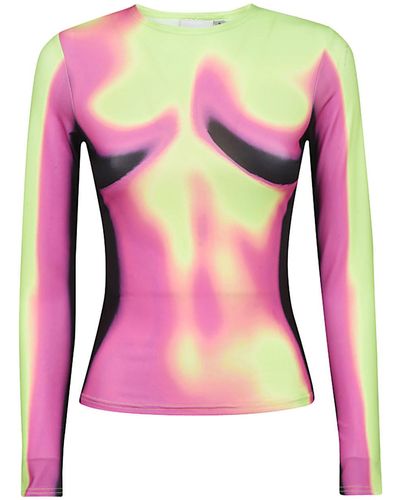 Sinead Gorey Digitally Print Lycra Long Sleeve Fitted Top - Pink