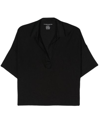 Majestic Oversized Viscose Polo Shirt - Black