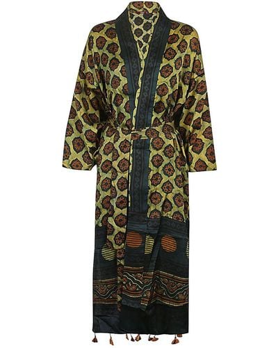 OBIDI Printed Silk Kimono - Green