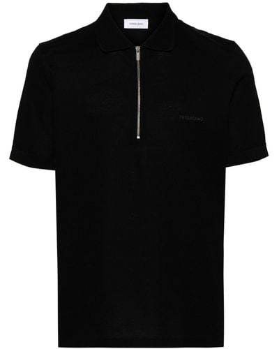 Ferragamo Zipped Cotton Polo Shirt - Black