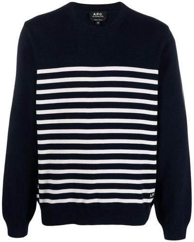 A.P.C. Mattew Stripe-print Knit Sweatshirt - Blue