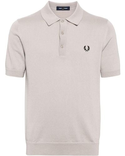 Fred Perry Logo-embroidered Fine-knit Polo Shirt - Natural