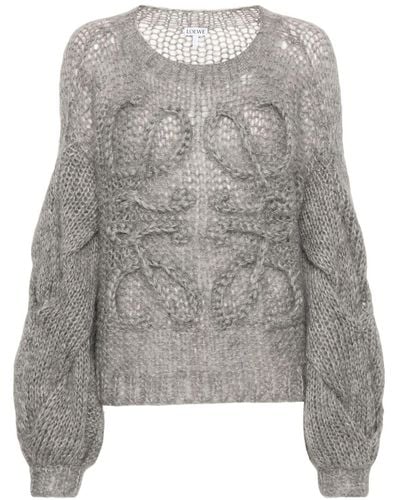 Loewe Anagram-pattern Dropped-shoulder Wool-blend Knitted Jumper - Grey