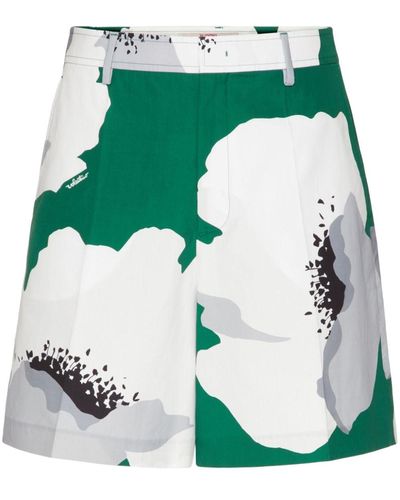 Valentino Flower Portrait Cotton Shorts - Green