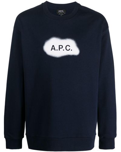 A.P.C. Logo-print Cotton Sweatshirt - Blue