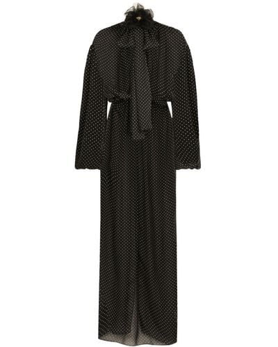 Dolce & Gabbana Dotted Silk Long Dress - Black