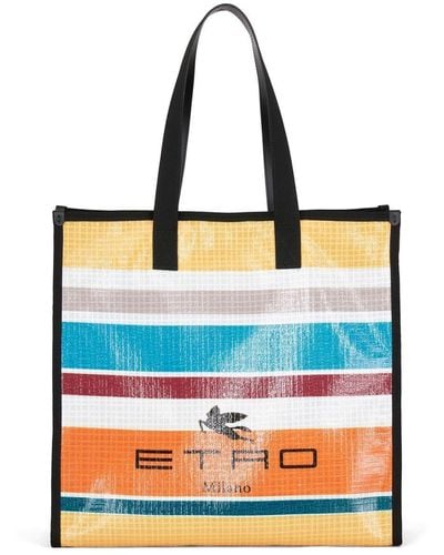 Etro Shopping Bag A Righe Multicolore - Blu
