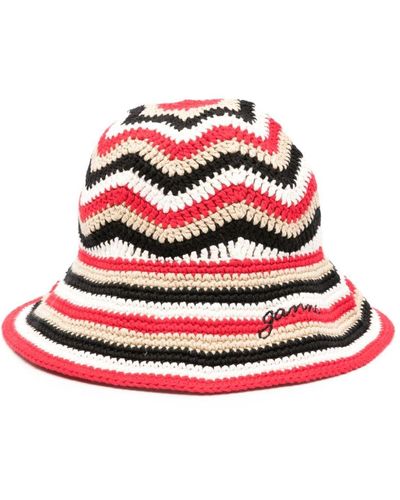 Ganni Organic Cotton Crochet Bucket Hat - Red