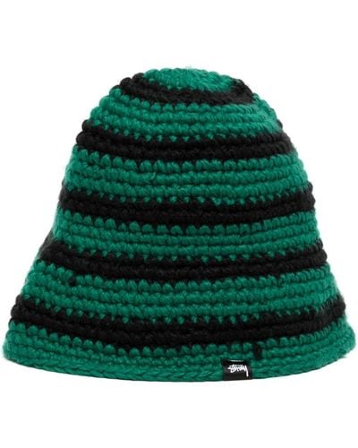 Stussy Striped Knitted Bucket Hat - Green