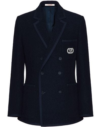 Valentino Vlogo Wool Double-breasted Jacket - Blue