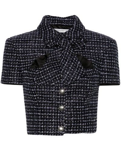 Alessandra Rich Checked Tweed Cropped Jacket - Black