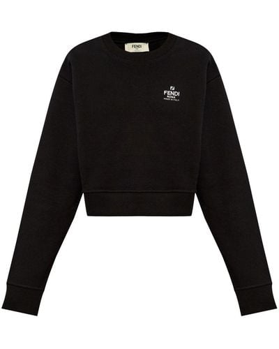 Fendi Logo-embroidered Cotton Sweatshirt - Black
