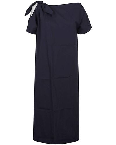 Liviana Conti One-Shoulder Cotton Blend Long Dress - Blue