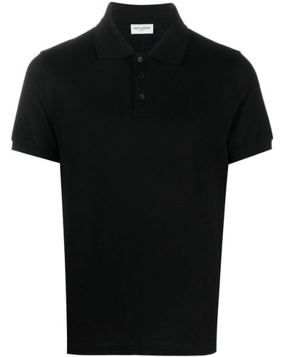 Saint Laurent Monogram Cotton Piqué Polo Shirt - Black