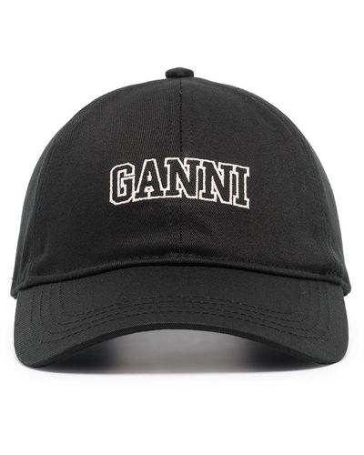 Ganni Logo Cotton Baseball Cap - Black