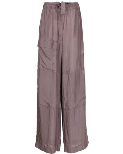 Dries Van Noten Wide Leg Silk Trousers - Purple