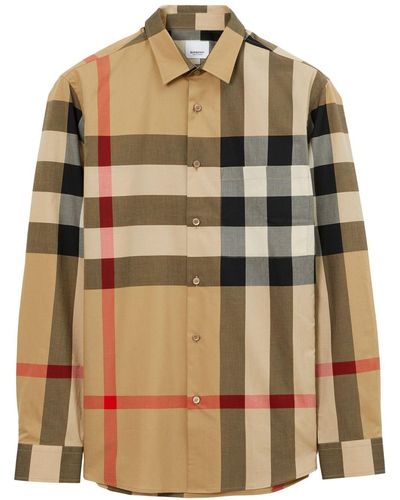 Burberry Somerton Macro-check Poplin Shirt - Brown