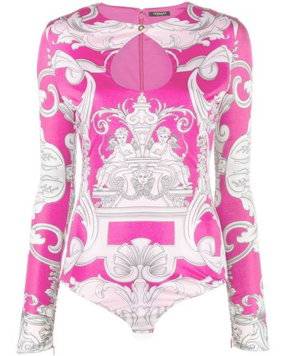 Versace Baroque Print Cutout Bodysuit - Pink