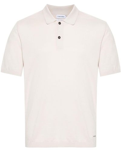 Calvin Klein Rubberised-Logo Knitted Polo Shirt - White