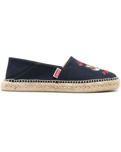 KENZO Tiger Embroidered Cotton Espadrilles - Blue