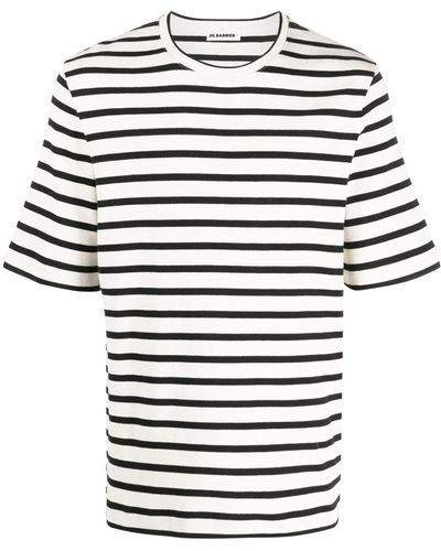 Jil Sander Short-Sleeved T-Shirt With + Logo Label Stitched On Back - White