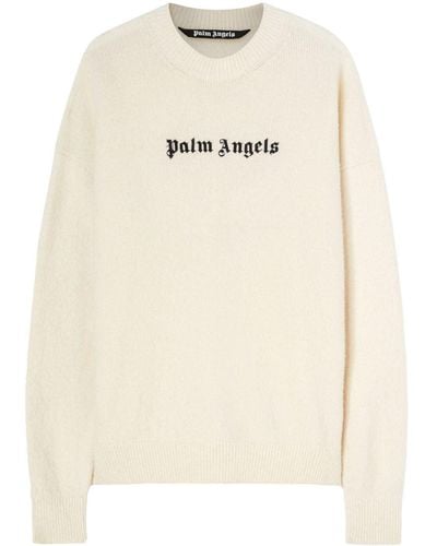 Palm Angels Logo-embroidered Wool-blend Jumper - White