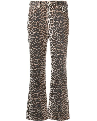 Ganni Jeans cropped betzy leopardati - Marrone