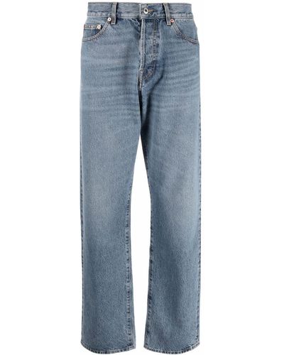 Valentino Garavani Light Blue Cotton/calf Leather Straight-leg Light-wash Jeans