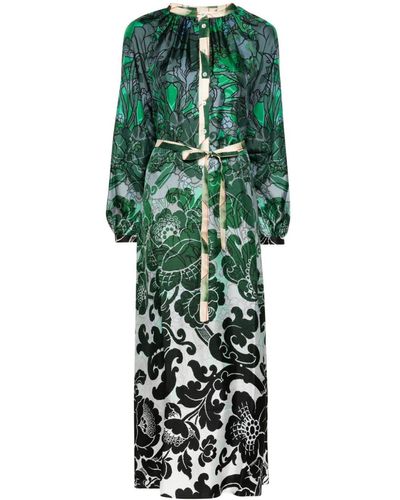 Pierre Louis Mascia Floral Silk Maxi Dress - Green