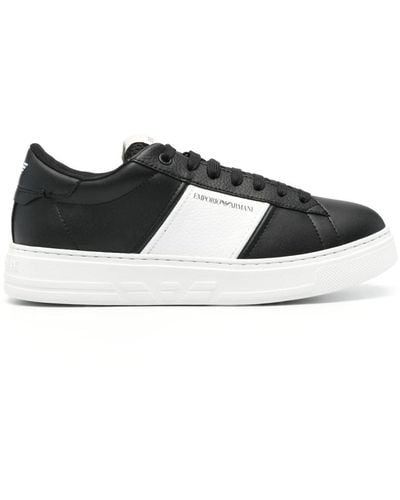 Emporio Armani Logo-print Leather Trainers - Black