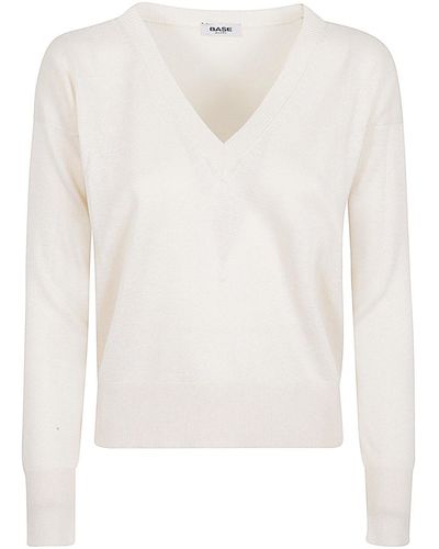 Base London Cotton Blend V-neck Sweater - White