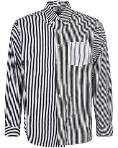 E.L.V. Denim Contrast Striped Cotton Shirt - Blue