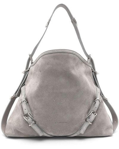 Givenchy Voyou Medium Suede Leather Shoulder Bag - Grey