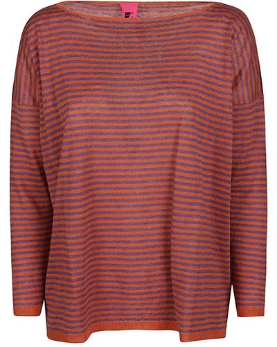 ALESSANDRO ASTE Boat Neck Striped Linen Sweater - Red
