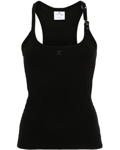 Courreges Buckle Ribbed Tank Top - Black