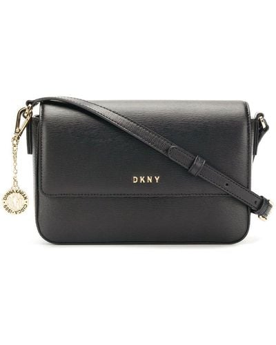 DKNY Bryant Leather Medium Flap Cross Body Bag - Black
