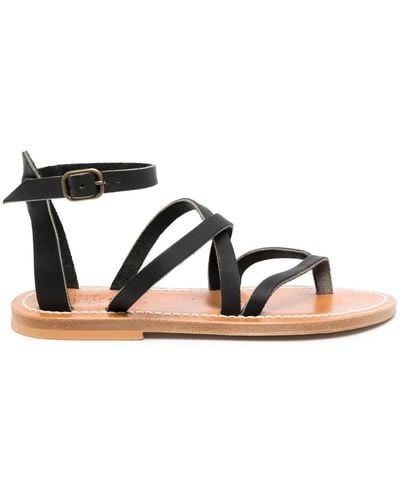 K. Jacques Strappy Flat Leather Sandals - Black