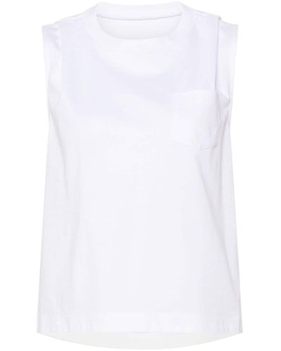 Sacai Pleat-detail Cotton T-shirt - White