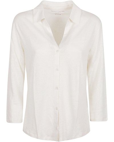 Majestic Camicia In Lino Con ica 3/4 - Bianco